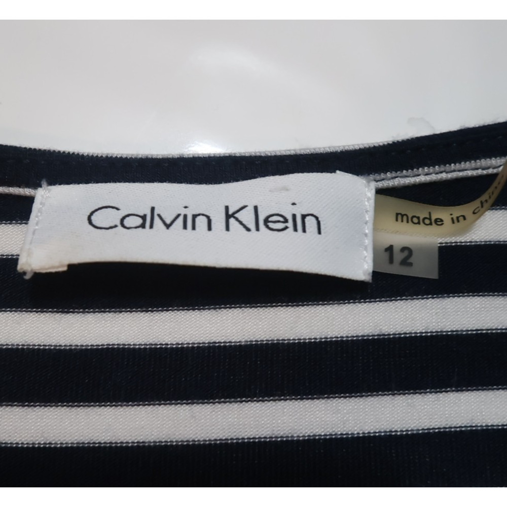 Calvin Klein Black White Stripe Asymmetrical Dress Sz 12 Nautical Bundle Sale - Picture 7 of 13